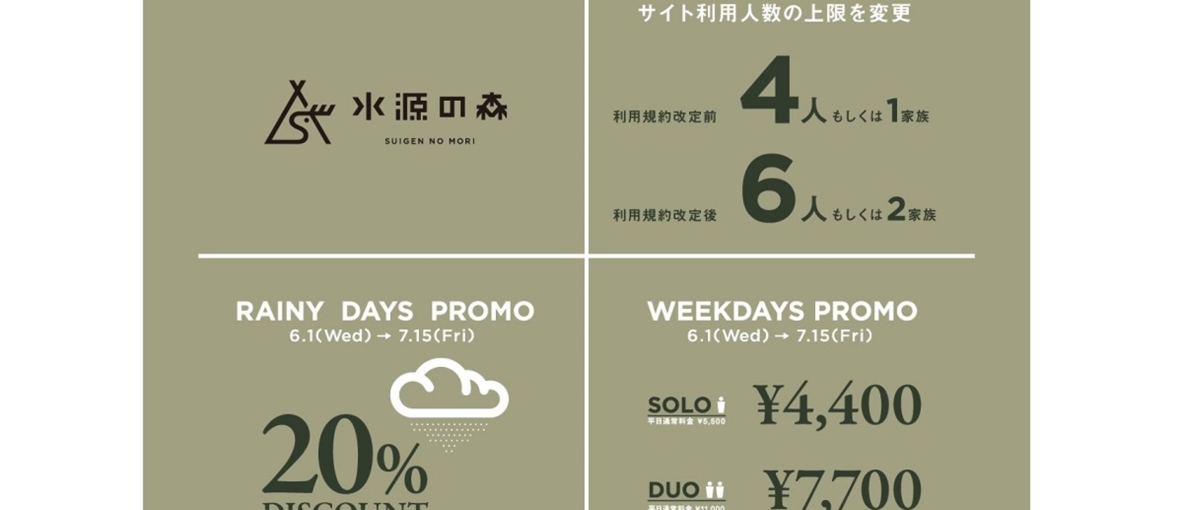 ソロ&デュオキャンパーは注目！水源の森キャンプ・ランドが期間限定