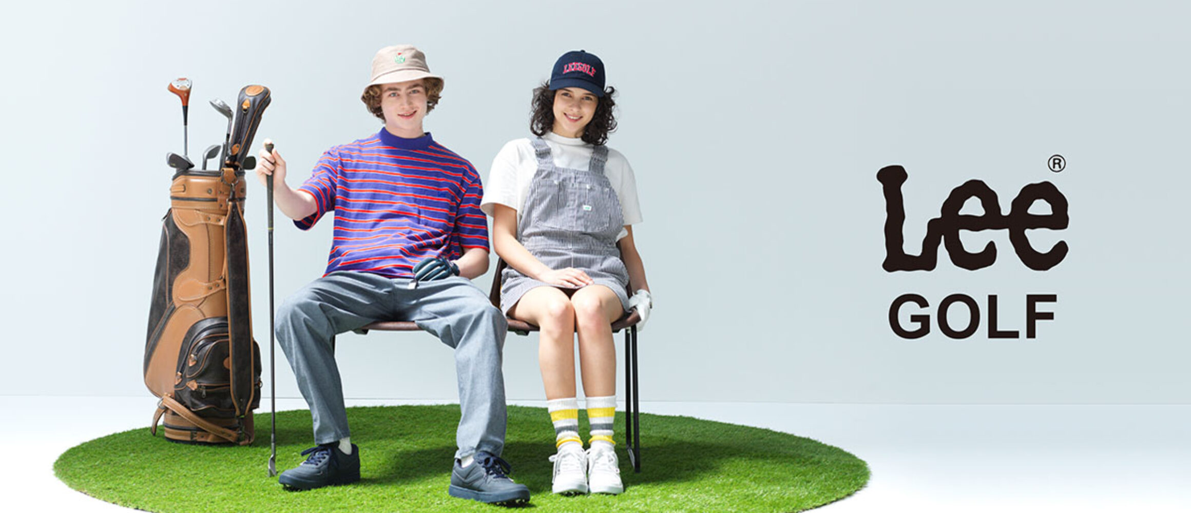 PGG× Lee ゴルフ デニム ストライプ柄 ストレッチ ブルゾン ウェア L