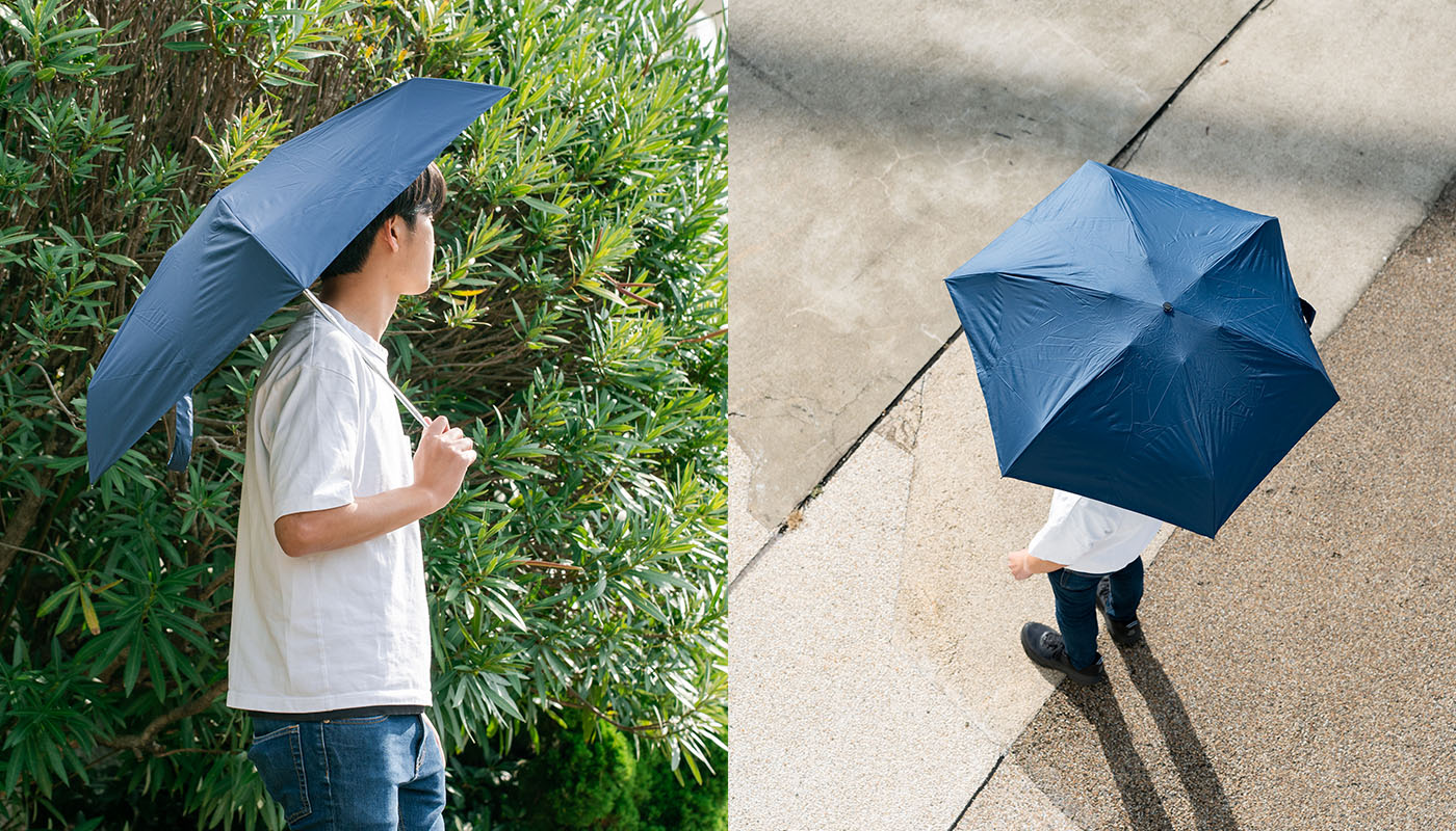 雨でも晴れでも！ レインブランドのHUS.の、晴雨兼用折り畳み傘。