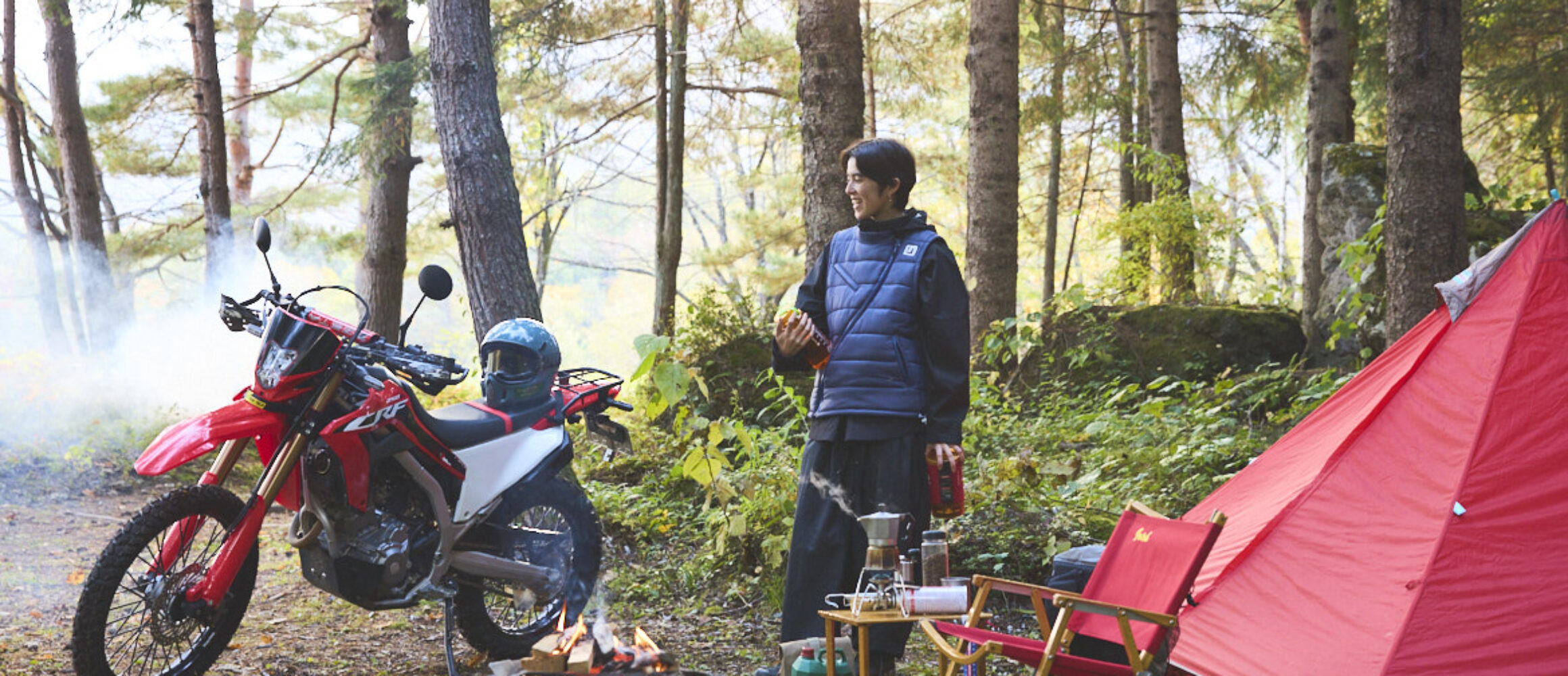 オフロードバイクでキャンプ！ アクティブ女子が挑む、初体験づくしの 