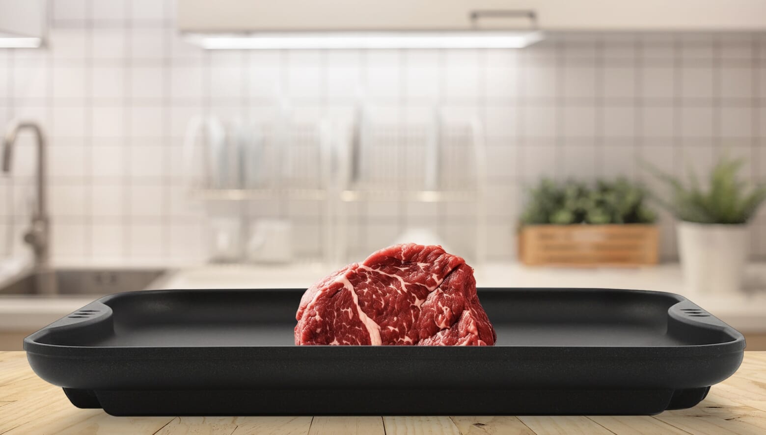 イワノから登場の、冷凍の食材が置くだけで素早く自然解凍する「一発 