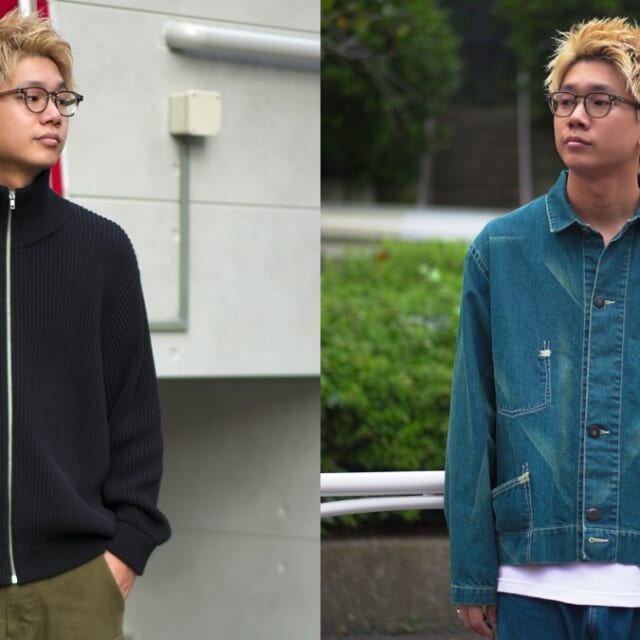 ミニマルなジップニットと名作インスパイア系デニムJKT。DANらしさが