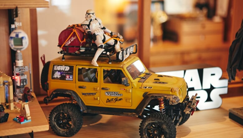 ラングラーのラジコンは、オリジナルのパーツでカスタムしたお気に入りの1台。