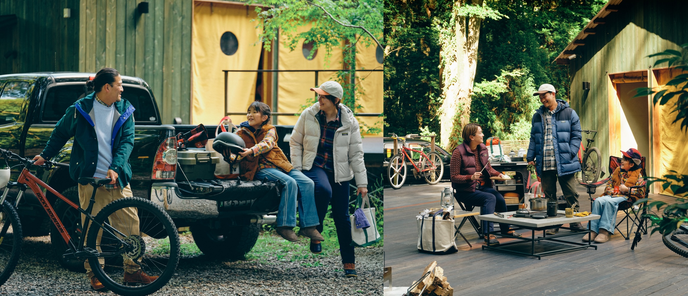 リラックスできる「エル・エル・ビーン」のアウターで、パティシエ家族が、ゆったりデイキャンプ。