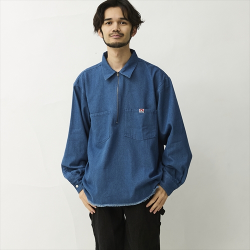 BEN DAVIS BEN DAVIS 【Denim Fringe Half Zip LS】