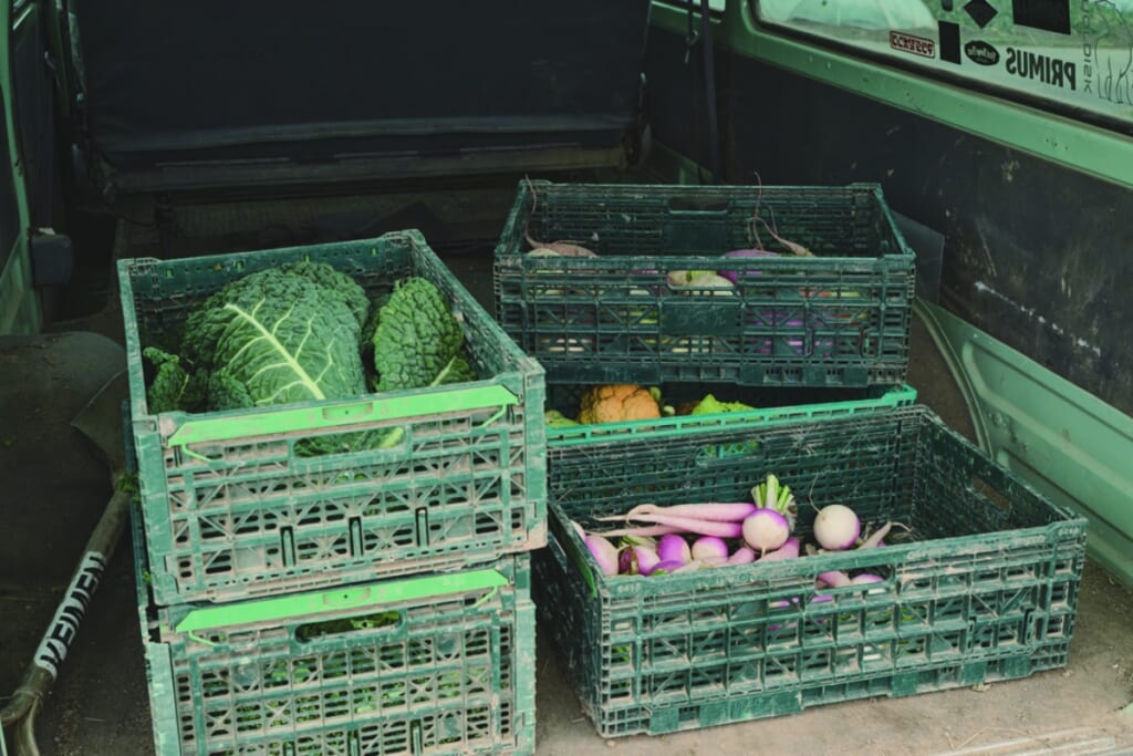 荷室には採れたての野菜が積み上げられている