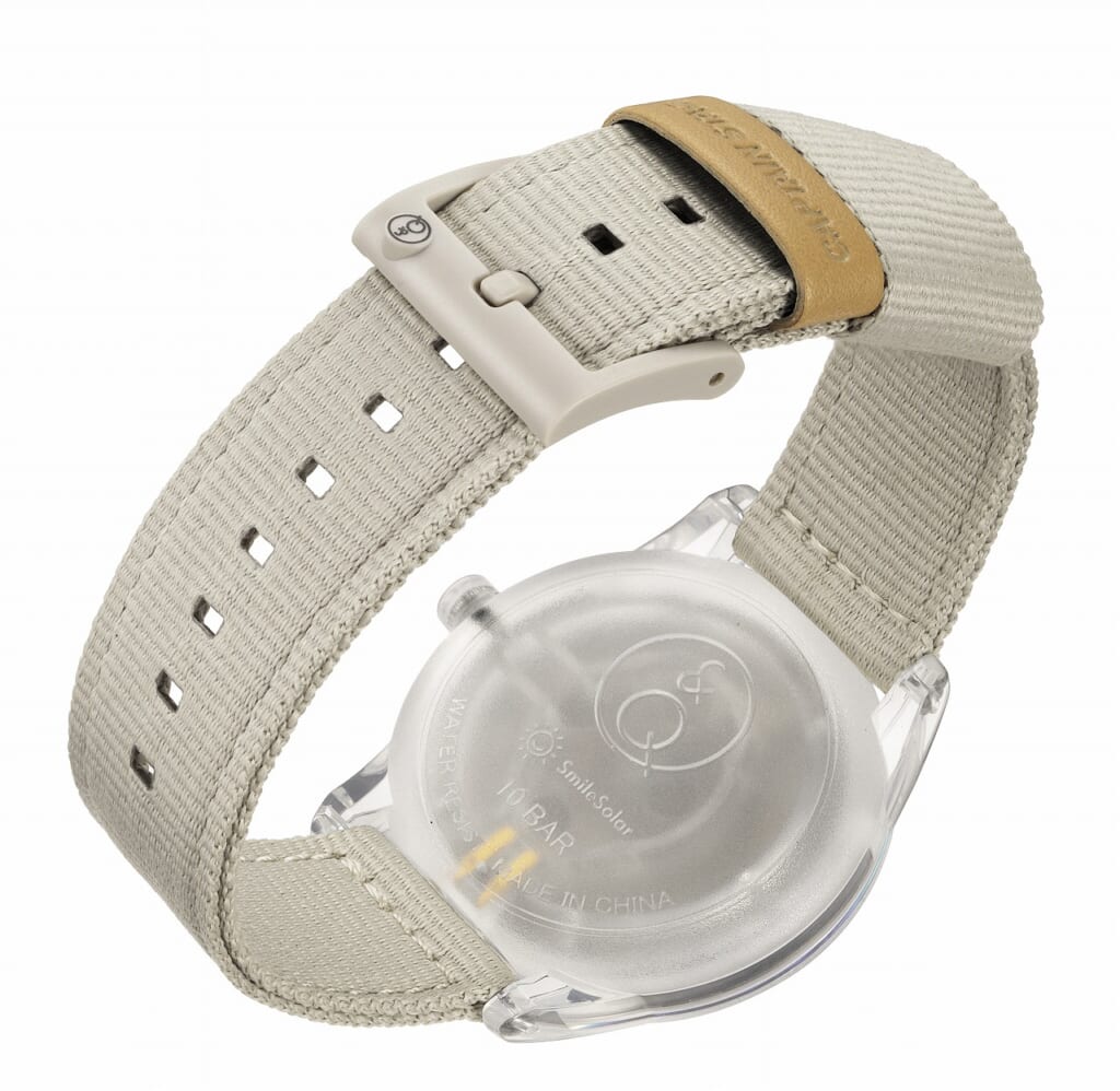 Q＆Q Smile Solar×CAPTAIN STAG 50th Watch背面及びベルト（クリアベージュ）