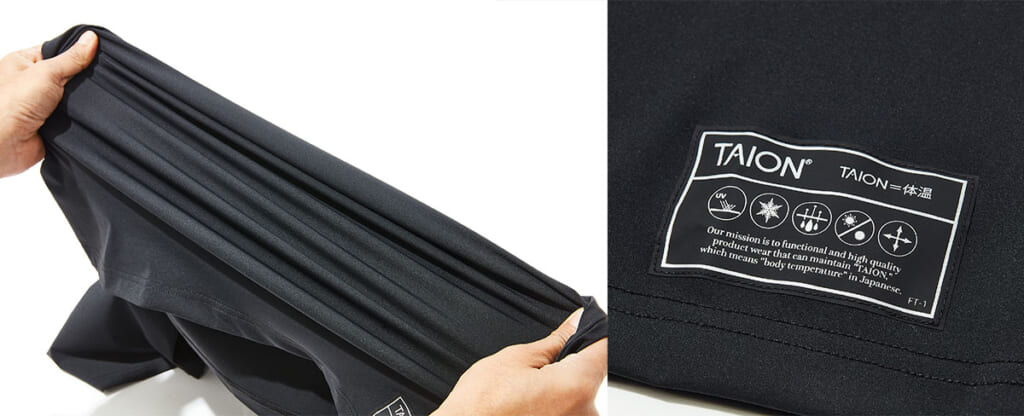 TS01BS-OSを手で引き伸ばした画像
TS01BS-OSのロゴ・機能性表記