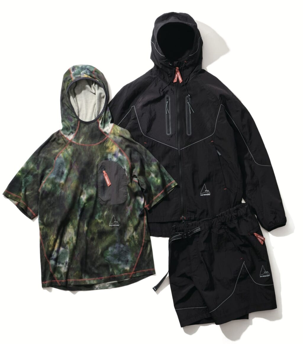 ROA × and wander
ripstop wind jacket, short pants
printed houdie T