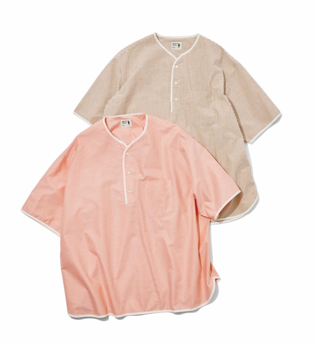 HENLEY NECK DEPARTMENT 
Allen - SIDOGRAS PINK OX, MAROON SEERSUCKER