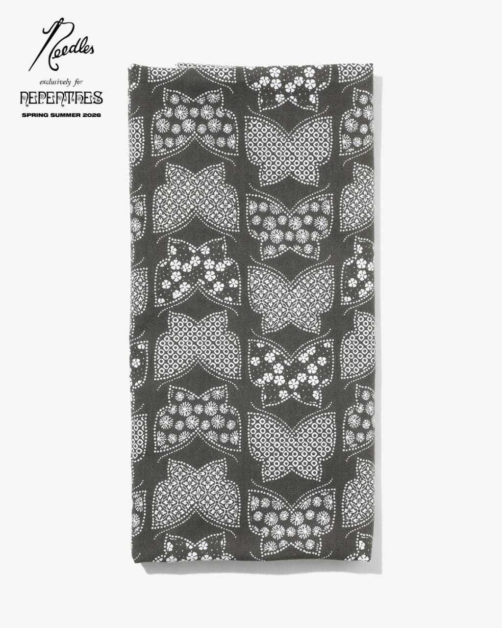 NEEDLES パピヨン柄手ぬぐいグレー
