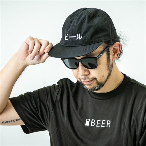 BEER BEERカタカナ刺繍 撥水ナイロンフラットバイザー