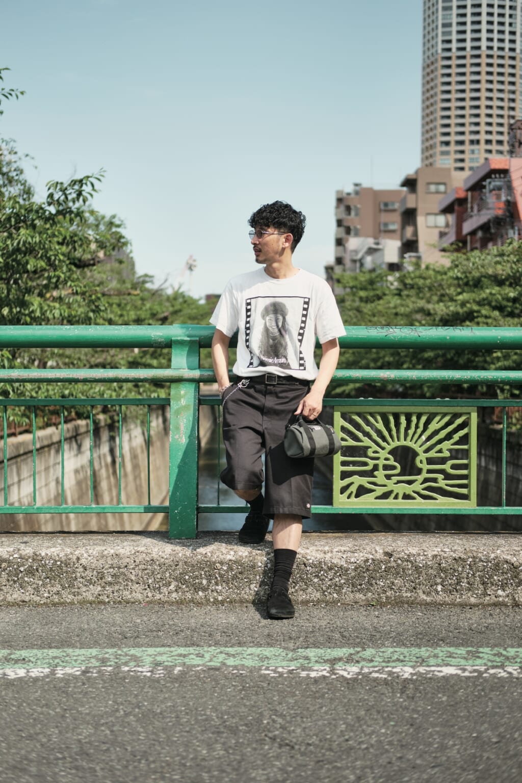 福本真士/OUTDOOR PRODUCTS マネージャー
ロールボストンSサイズ¥3630/アウトドアプロダクツ(アウトドアプロダクツユージュアルシングス中目黒店)安室奈美恵Tシャツ/古着 ワークショーツ/ディッキーズサンダル:ボストン/ビルケンシュトック ベルト/フィット サングラス/バディオプティカル ソックス/靴下屋