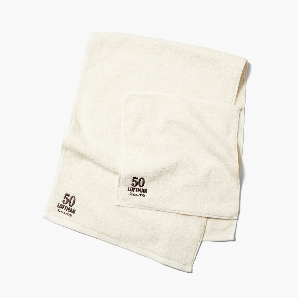LOFTMAN×THING FABRICS 50TH ORGANIC T100 FACE TOWEL ¥2750、50TH ORGANIC T100 HAND TOWEL