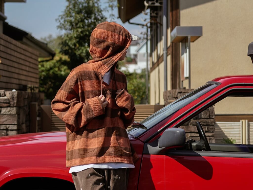 〈 MIDTHINGS for 1LDK 〉 "BLOCK CHECK WAFFLE HOODIE"