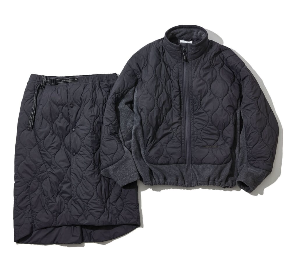 and wander
quilting fleece jacket, wrap skirt